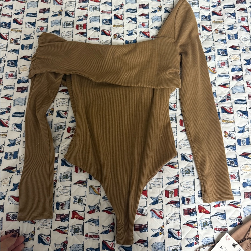 Lovers + Friends Brown Corduroy Jacket with Flag Print Lining